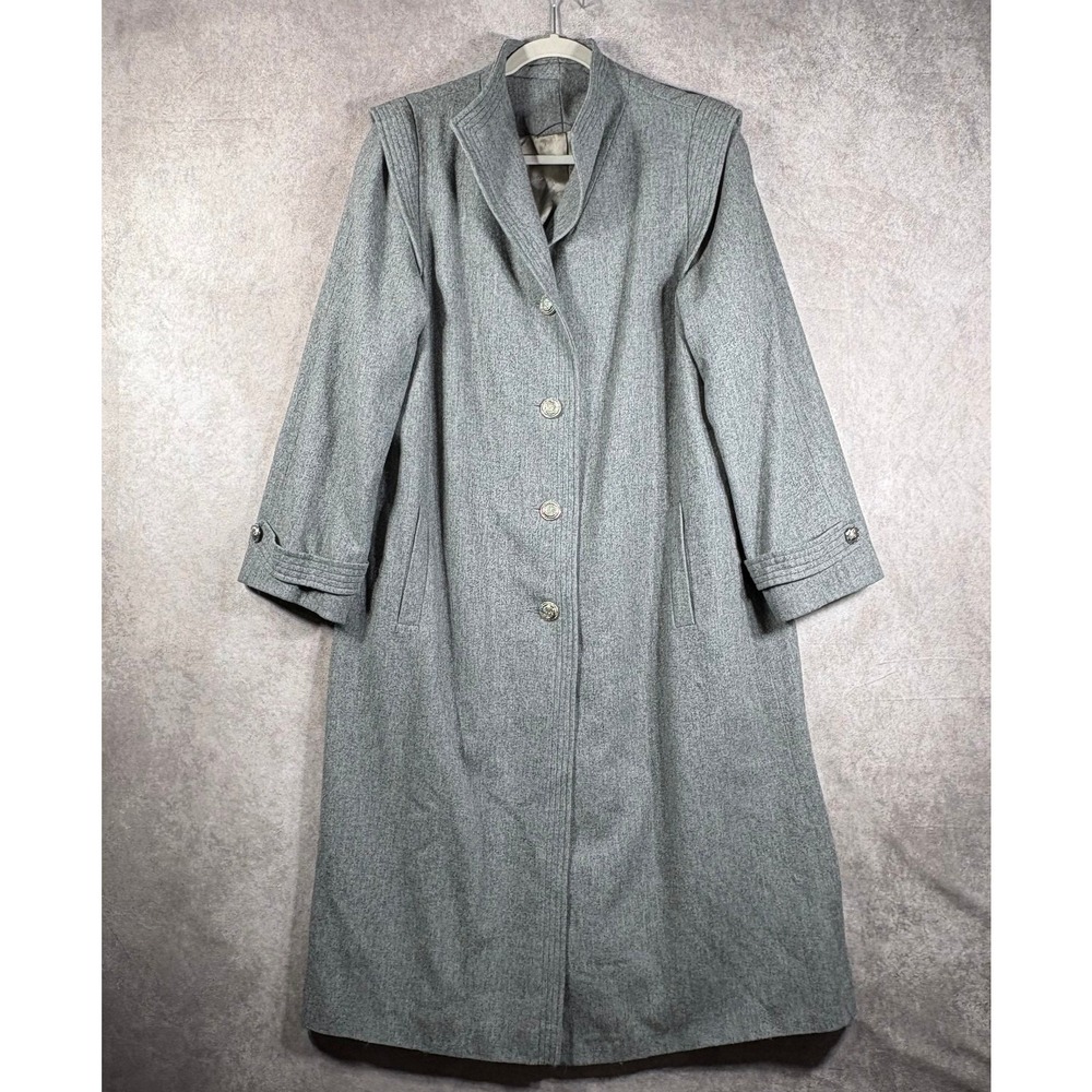 Vintage Wellington Fashions 100% Wool Featherlite Trench Coat Gray Button Front